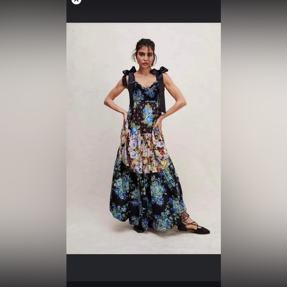 Free People Floral Maxi Dress - Black and Blue